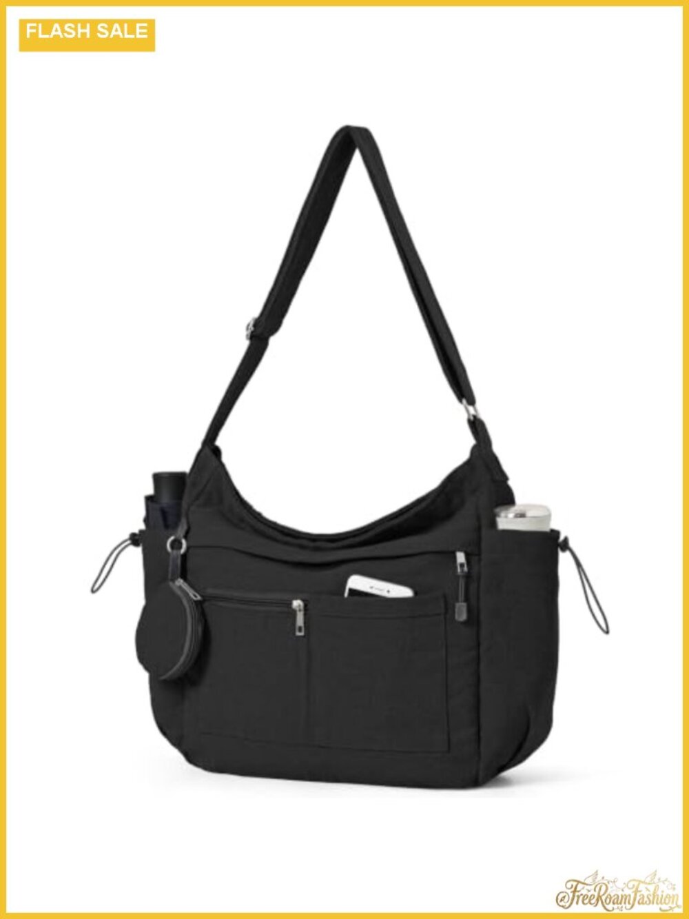 Canvas Hobo Crossbody Tote Bag w Coin Pouch Adjustable Strap